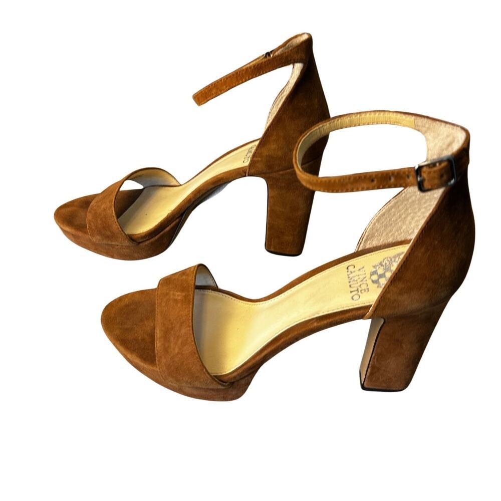 Vince Camuto Suede Block Heel Sandals Brown Ankle Strap Womens Size 9.5 - Picture 5 of 14